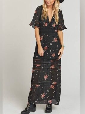 Show Me Your Mumu Black Tabitha Maxi Dress with Dancing Floral Print
